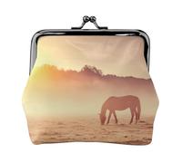 Horses On Pasture at Sundown - Cartera minimalista ligera con estampado de caballos en pasto al sol, bolsa compacta para monedas para visitas al gimnasio y mandados, Black, Talla única, Bolsa para