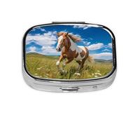 Horses on The Prairie - Caja de almacenamiento de píldoras cuadrada de viaje, mini pastillero portátil (pastillero de 2 compartimentos), caja de almacenamiento de medicamentos y vitaminas
