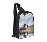 Horses Running Art - Mochila cruzada con doble bolsillo, perfecta para conciertos, deportes, viajes, ciclismo y senderismo, Arte corriendo de caballos, Talla única