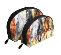 Horses Running On The Prairie - Bolsas de maquillaje impresas de 2 piezas portátil con diseño de conchas de viaje, White, Talla única