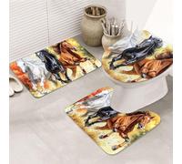 Horses Running On The Prairie - Juego de alfombras de baño de 3 piezas, tapetes de baño de espuma viscoelástica suave y absorbente y alfombra de inodoro en forma de U, decoración del hogar, secado