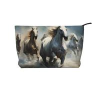 Horses Running Wild in the River - Bolsa de cosméticos de pana para mujer, cartera portátil con cremallera, adecuada para viajes y almacenamiento diario de cosméticos, color negro, talla única