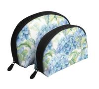 Hortensia Acuarela Impresa, Bolsa de Maquillaje de Concha, Monedero pequeño para Mujer, Bolsa de artículos de tocador, Bolsa de cosméticos, 2 Piezas
