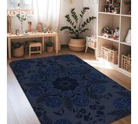 Hortensia - Alfombra de área con diseño botánico contemporáneo de helecho, floral, color azul marino, antideslizante, para el hogar, sala de estar, dormitorio, aula, apartamento, decoración de 4 x 6