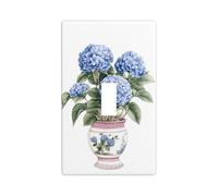 Hortensia azul en maceta chinoiserie cubierta decorativa de interruptor de luz de un solo interruptor de 1 banda, placa de pared para cocina, granja, dormitorio, baño, decoración artística