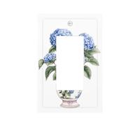 Hortensia azul en maceta chinoiserie interruptor de luz placa de pared cubierta de placa frontal individual basculante 1 banda, decoración de receptáculo para el hogar, cocina, habitación, baño