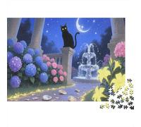 Hortensia Macrophylla Puzzle De 1000 Piezas Moon Night Black Gato Rompecabezas para Adultos De Madera para Adultos Pintura Hobby 1000pcs (75x50cm)