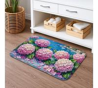 Hortensia - Tapete de baño de secado rápido, diseño floral artístico, absorbente, antideslizante, tapete decorativo de primavera para baño, inodoro, baño, baño, 40,6 x 60,9 cm