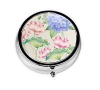 Hortensia y loto, pastillero, pastillero cuadrado para bolsillo o monedero, pastillero pequeño, organizador de pastillas de viaje