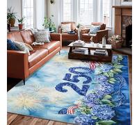 Hortensias - Alfombra rectangular patriótica con diseño de fuegos artificiales y bandera de Estados Unidos, Día de la Independencia, color azul, pelo bajo, para sala de estar, dormitorio, nuevo hogar