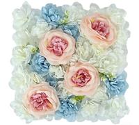 Hortensias de peonía rosa de pared de 40 cm hecha de plástico y seda para montaje de telón de fondo de boda y soporte de fotografía de retratos (40 x 40 cm, rosa y azul)