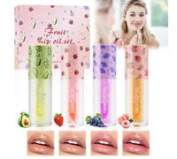 Horuili® 4 Piezas Brillo de Labios con Sabor a Frutas, Lip Gloss Transparente, Sabor a fruta brillo labial, Aceite Líquido para Labios Hidratación Duradera Brillo Transparente