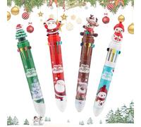 Horuili® Bolígrafo navideño de 4 piezas, Bolígrafo navideño 10 en 1, Bolígrafo de pulsador manual, Bonito bolígrafo navideño, Bolígrafo retráctil de colores, para Navidad y todos los días
