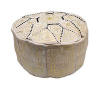 Horus Artesanía de Egipto Puf Pouf vacío fassi de Cuero autentico Hecho a Mano en Fez Marruecos (Beige Beige)