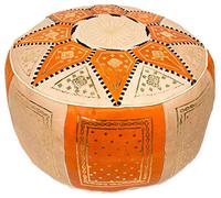 Horus Artesanía de Egipto Puf Pouf vacío fassi de Cuero autentico Hecho a Mano en Fez Marruecos, Mide Altura 23 cm y diámetro 47 cm Aproximadamente (Naranja Beige)