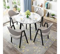 HORV - Juego moderno de mesa de comedor y silla para 4 personas con almohadilla de cuero, oficina en casa, sala de juntas, sala de negociación, seminario, cafetería, salón, negro-marrón