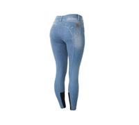 HORZE Pantalones de Montar Vaqueros con Cintura Alta de Asiento Completo de Silicona para Mujer Kaia, Azul, 34