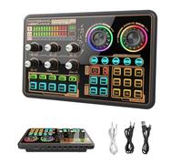 Hosabely Tablero de efectos de sonido, interfaz de audio con cambiador de voz y luces LED, placa de sonido en vivo para micrófono de teléfono de PC, mezclador de audio para karaoke, transmisión,