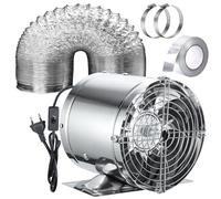 Hose Vary Juego de ventilación en línea de 150 mm con interruptor de presión, manguera de desagüe de 2 m, cinta adhesiva para baño, garaje, invernadero, color plateado