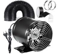 Hose Vary Kit de ventilación de 150 mm en línea, ventilador de metal con interruptor de presión, manguera de escape de 2 m, cinta adhesiva para baño, garaje, invernadero, color negro
