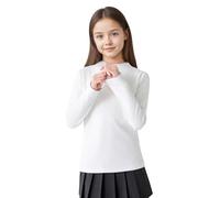 Hoseay Camiseta Térmica Niñas, Manga Larga Cálido Capa Base Medio Cuello Alto con Borde Ondulado, Suaves Ajustado Camiseta Interior Pullover Casual Escuela para Infantil 10-11 Años, Blanco