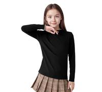 Hoseay Camiseta Térmica Niñas, Manga Larga Cálido Capa Base Medio Cuello Alto con Borde Ondulado, Suaves Ajustado Camiseta Interior Pullover Casual Escuela para Infantil 10-11 Años, Negro