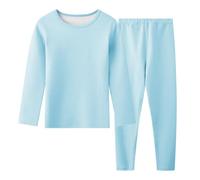 Hoseay Conjunto Ropa Interior Térmica Niños, Cálido Forro Polar Camiseta Manga Larga y Pantalón 2 Piezas Capa Base, Térmicas Set Otoño Invierno Deportes Esquí para Niño 7-8 Años, Azul