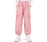 Hoseay Pantalón Cargo Niñas, Pantalón de Jogging Algodón Suaves con Múltiples Bolsillos y Cintura Elástica, Transpirable Pantalones Casual Escuela Streetwear para Niños 7-8 Años, Rosa