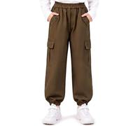 Hoseay Pantalón Cargo Niñas, Pantalón de Jogging Algodón Suaves con Múltiples Bolsillos y Cintura Elástica, Transpirable Pantalones Casual Escuela Streetwear para Niños 7-8 Años, Marrón