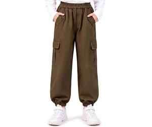 Hoseay Pantalón Cargo Niñas, Pantalón de Jogging Algodón Suaves con Múltiples Bolsillos y Cintura Elástica, Transpirable Pantalones Casual Escuela Streetwear para Niños 11-12 Años, Marrón