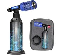 HOSECES Encendedor de butano azul con cubierta protectora de acero inoxidable antiquemaduras, linterna de gas recargable para cocina, protector de llama ajustable con funda (gas no incluido) (acero