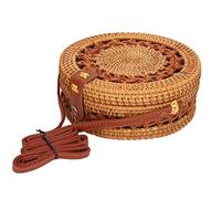 HOSEONFN Bolso de ratán hecho a mano redondo elegante para mujer, bolso de hombro tejido a mano para fiestas diarias en la playa, N.º 412, The whole side is braided and lined., Informal