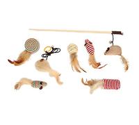 HOSEONFN Varita interactiva de Lino para Gatos, Surtido de Juguetes para Gatos, Varita de Plumas con Ratones, Suministro de Juguetes para Mascotas