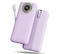 Hosgubo Powerbank Bateria Externa 10000mAh, 3A Carga Rapida Bateria Portatil USB-C in&out con 4 Salidas, Cargador Portatil con Cable Integrado para iPhone, xiaomi, Samsung (Pink)