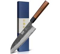 HOSHANHO Cuchillo Santoku de 18 cm, Cuchillo de Chef Japonés Forjado a Mano, Cuchillo de Cocina de Acero al Carbono de Gran Nitidez con Mango Octogonal de Palisandro