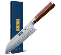 HOSHANHO Cuchillo Santoku profesional japonés de acero al carbono de 7 pulgadas, cuchillo de cocina afilado con mango ergonómico de sándalo rojo, caja de regalo