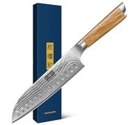 HOSHANHO Damasco Cuchillo Santoku, 18cm Profesional Cuchillo de Cocina Japoneses de Acero Damasco de 67 Capas, Mango de Madera de Olivo