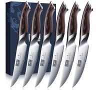 HOSHANHO Juego Cuchillo de Carne 6 Piezas, Ultra Afilados de 11.5 CM, Cuchillos de Mesa Serrados, Cuchillos de Bistec Japoneses AUS-10 de Acero de alto Carbono con Mango Ergonómico