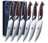 HOSHANHO Juego Cuchillo de Carne 6 Piezas, Ultra Afilados de 11.5 CM, Cuchillos de Mesa Sin Dientes, Cuchillos de Bistec Japoneses de Acero de alto Carbono con Mango Ergonómico