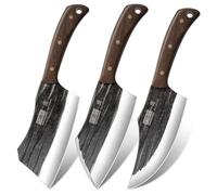 HOSHANHO Juego de Cuchillo de Carnicero, Juego de 3 Cuchillo de Chef de Acero de Alto Carbono, Cuchillo de Hueso, Cuchillo de Carne y Cuchillo Vikingo Para el Hogar la Cocina el Camping y la BBQ