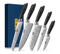 HOSHANHO Juego de Cuchillos de Cocina 5 Piezas, Juego de Cuchillos de Chef Profesional de Acero en Polvo, Set de Cuchillos de Cocina Japoneses Ultra Afilados con Mango de Pakkawood