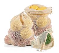 Hoshen 3 bolsas de malla de algodón reutilizables grandes 43 cm-medianas 33 cm-pequeñas 20 cm, bolsas de compras de supermercado, bolsas de malla para frutas y verduras, bolsas de malla con cordón