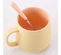 Hoshen Bonita Taza de Café de Cerámica Pastel Amarillo (con Cuchara de Acero Inoxidable) - Acabado Mate, Perfecta para Café, Té y Cacao - Ideal para el Hogar y la Oficina