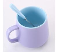 Hoshen Bonita Taza de Café de Cerámica Pastel Morada (con Cuchara de Acero Inoxidable) - Acabado Mate, Perfecta para Café, Té y Cacao - Ideal para el Hogar y la Oficina