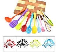 Hoshen Juego de 10 utensilios de cocina antiadherentes de silicona de 5 colores, resistente al calor, espátulas de cocina