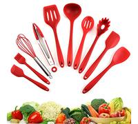 Hoshen Juego de 10 utensilios de cocina antiadherentes de silicona resistentes al calor, de 5 colores, color rojo