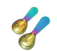 Hoshen juego de 2 cucharas de café, 1 cucharada y 2 cucharadas de acero inoxidable, cuchara con mango corto, ideal para café molido y preparación de café, 15 mL/30 mL, Iridiscente