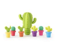 Hoshen Juego de 7 piezas creativas 1 tapón de silicona y 6 marcas de copas de vino de silicona, juego de tapón de botella de vino de carácter, tapón de botella de vino de silicona con forma de cactus