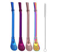 Hoshen Yerba Mate Bombilla - Cuchara para filtro de té perfumado de 4 colores, 1 cepillo de limpieza, multicolor (arco iris, azul, oro rosa/morado)