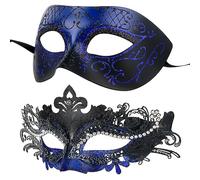 Hoshin Máscara de mascaradas para pareja, Mardi Gras Deecorations - Máscaras venecianas para mujer (azul y negro)